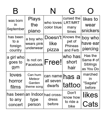 Human Bingo Card