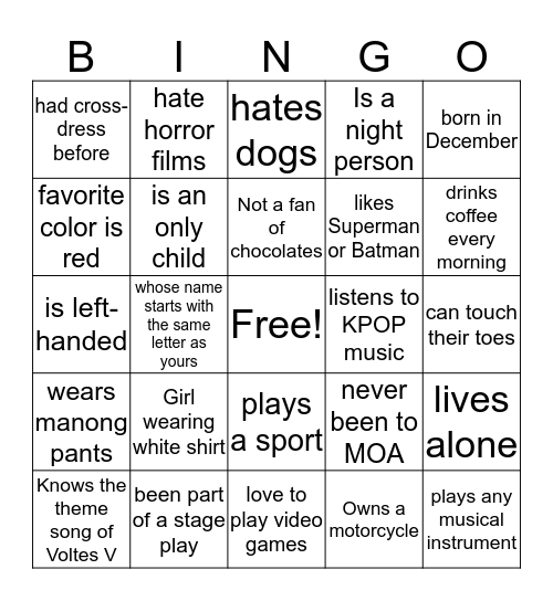 Human Bingo Card