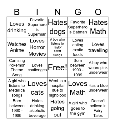 Human Bingo Card