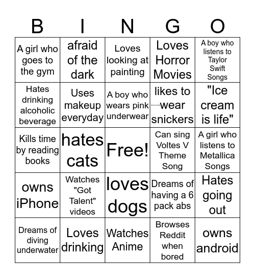 Human Bingo Card