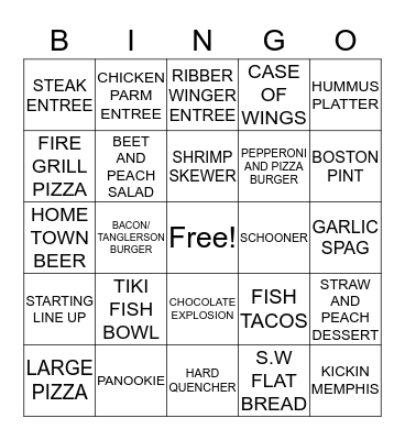 BOSTON PIZZA NEW MENU BINGO Card