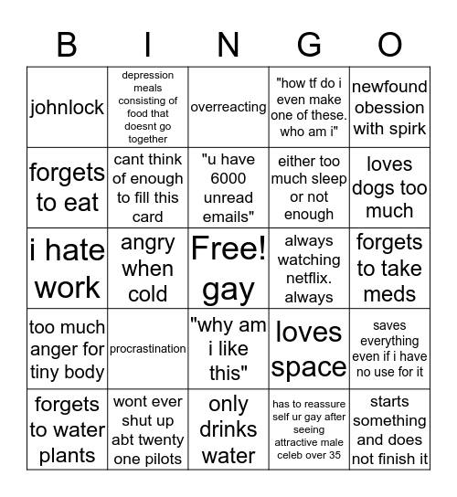 sarah's bingo Card