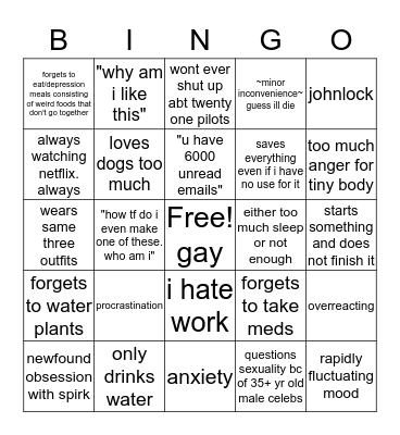 sarah's bingo Card