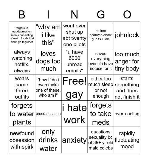 sarah's bingo Card