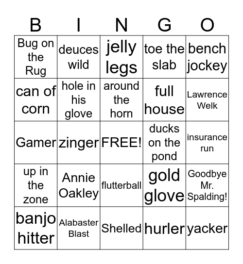 Baseball Bingo Card