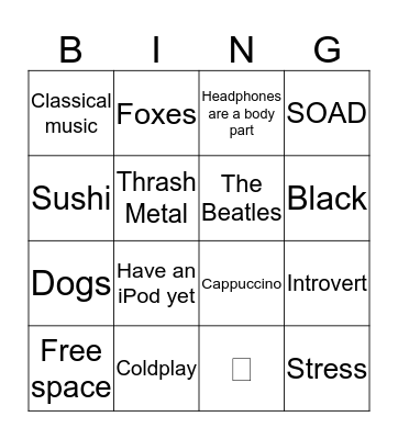 Tony's Bingo Card
