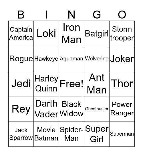 Costume Bingo Card