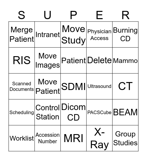 PACS Super User Training Bingo Card