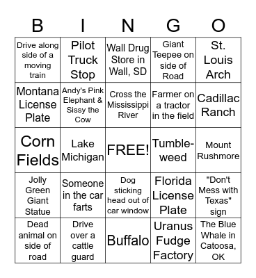 Scalabrin Family Road Trip Bingo '17 Bingo Card