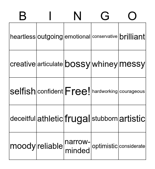 People & Personalities Bingo Card