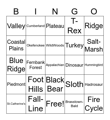 A Walk Through Time in Georgia Bingo Card