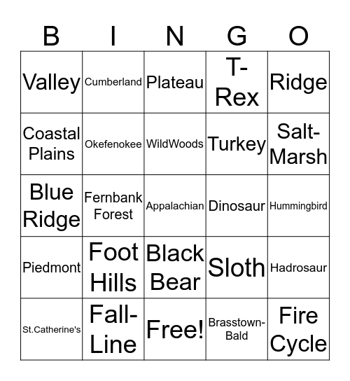 A Walk Through Time in Georgia Bingo Card