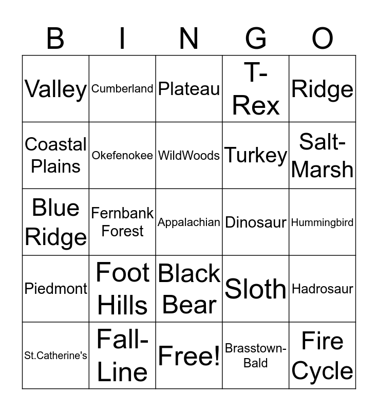 A Walk Through Time in Georgia Bingo Card