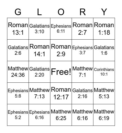 Glory To The Lord Bingo Card