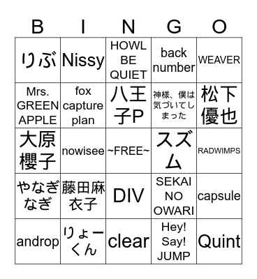 Vocaloid songs! Bingo Card