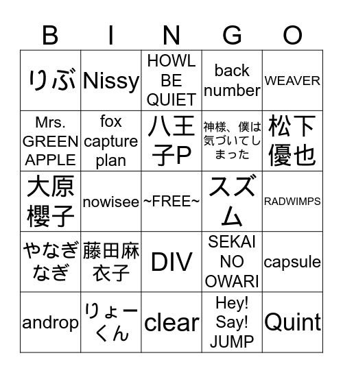 Vocaloid songs! Bingo Card