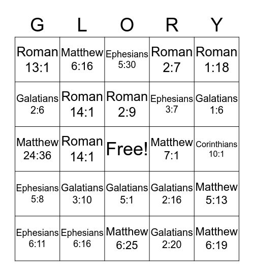 Glory To The Lord Bingo Card