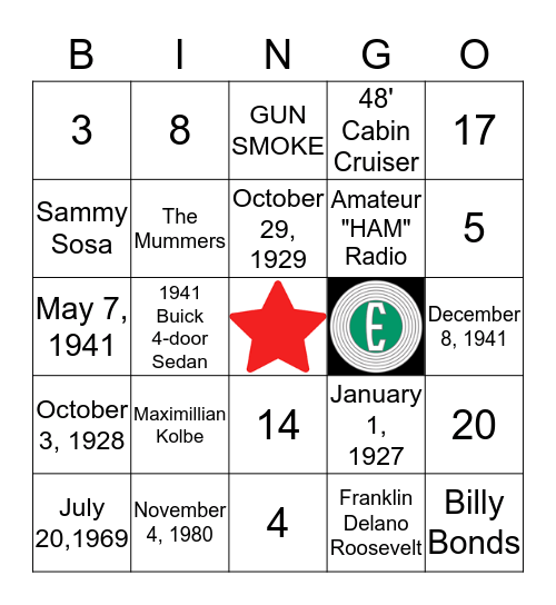 Bob's Birthday Bingo Card