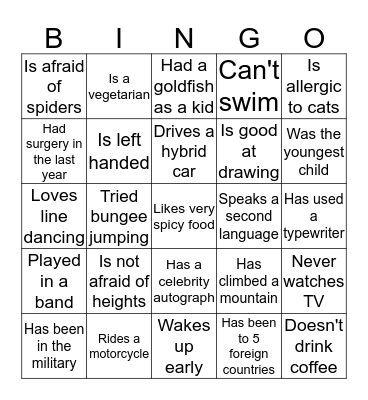 Lester Avenue People Bingo Card