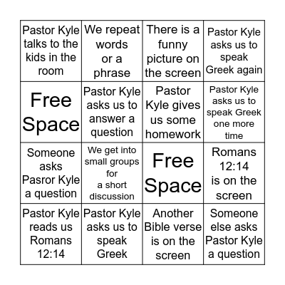 Romans 12:14 Bingo Card
