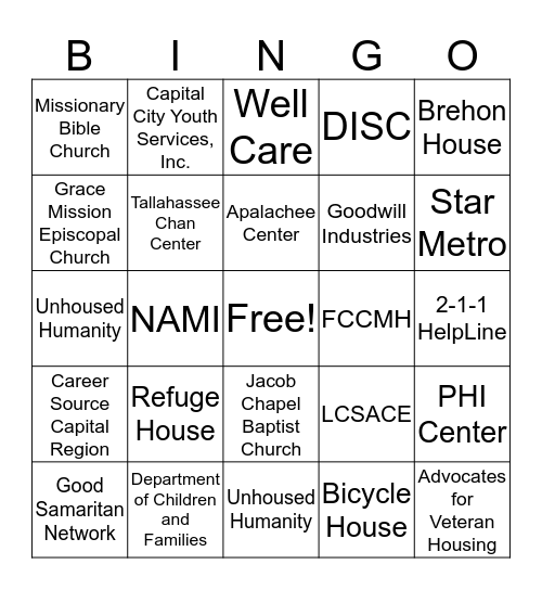 Where to go?  Bingo Card