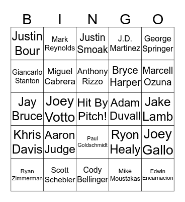 HIT Baseball Bingo! Bingo Card