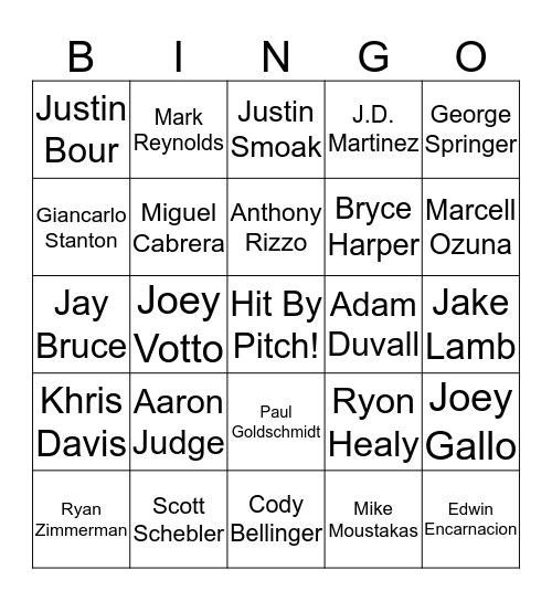 HIT Baseball Bingo! Bingo Card