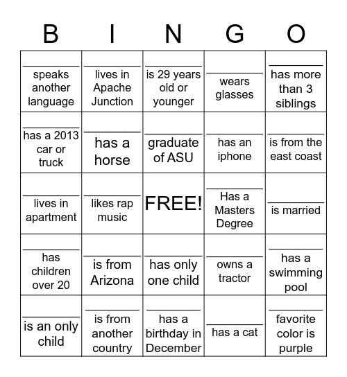 Untitled Bingo Card