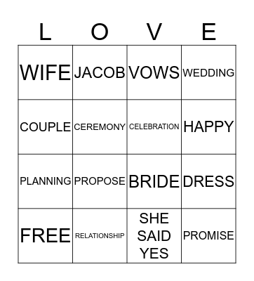 LOVE Bingo Card