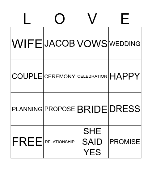 LOVE Bingo Card