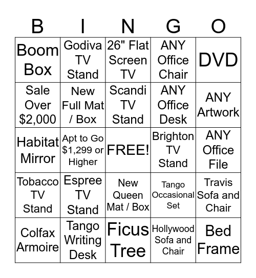 AUGUST SALES COMPETITION Bingo Card
