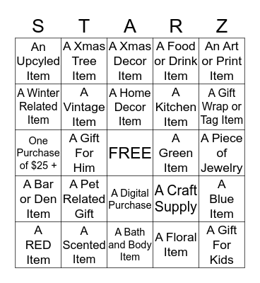 STARS Team CHRISTMAS IN JULY BINGO 2017 Bingo Card