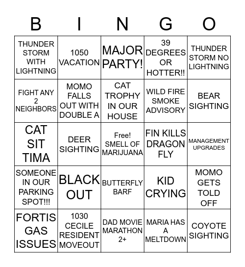 SUMMER LOSER BINGO CARD 1 Bingo Card