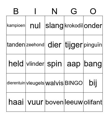Zoo animals Bingo Card