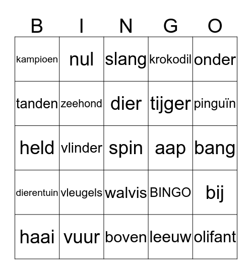 Zoo animals Bingo Card