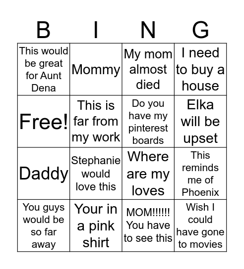 NIckle Bingo Card