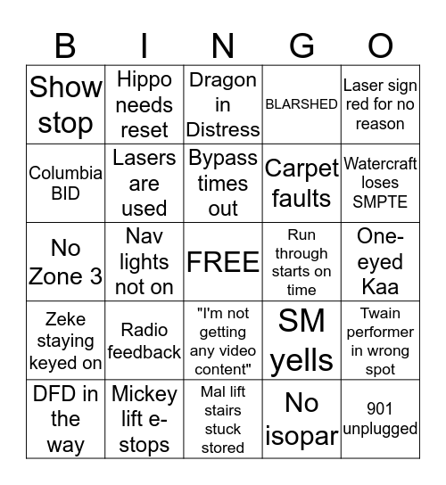 Fantasmic!! Bingo Card