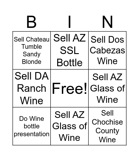 AZ Wine Bingo Card