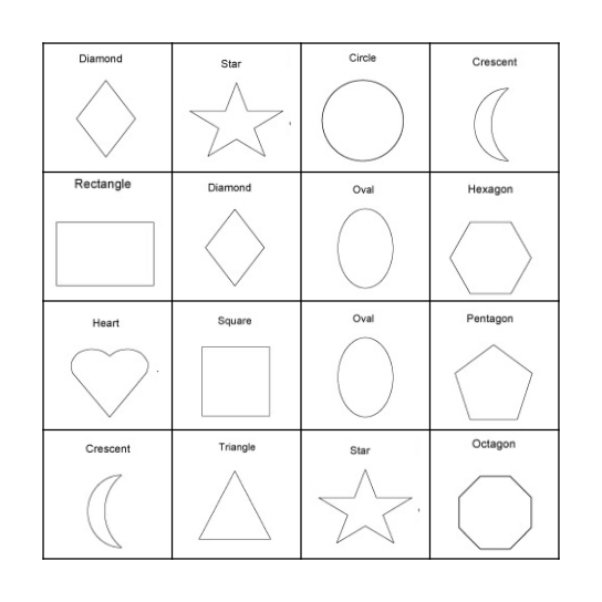 SHAPES Bingo Card