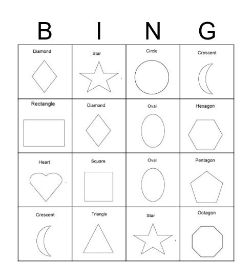 SHAPES Bingo Card