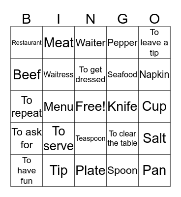 Dining Out Bingo Card