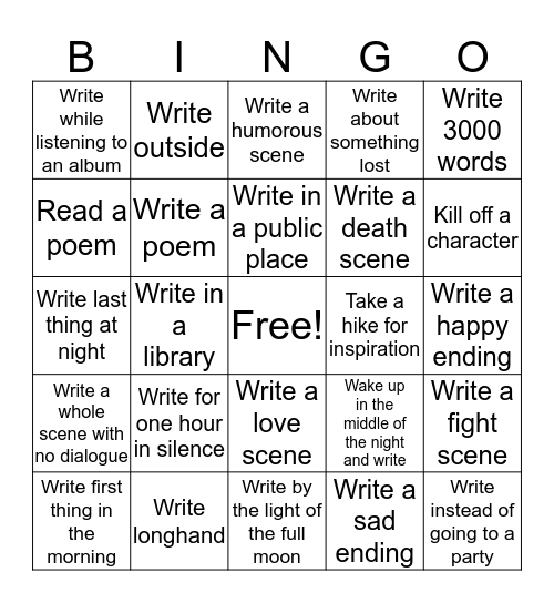 Camp NaNo Bingo Card