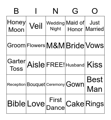 BRIDAL BINGO  Bingo Card