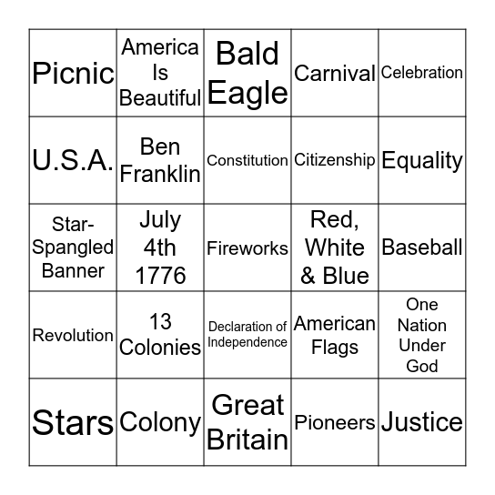 4th Of July Bingo Card