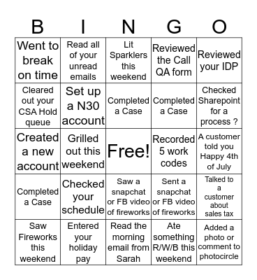 Zoro 4th of July BINGO Card