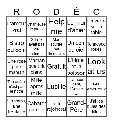 BINGO MUSICAL COUNTRY Bingo Card