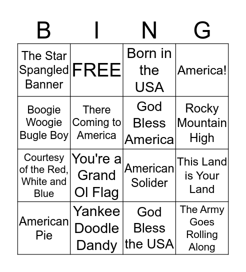 Yankee Doodle Bingo! Bingo Card