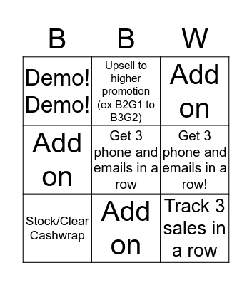 BBW Bingo- Cashier Bingo Card