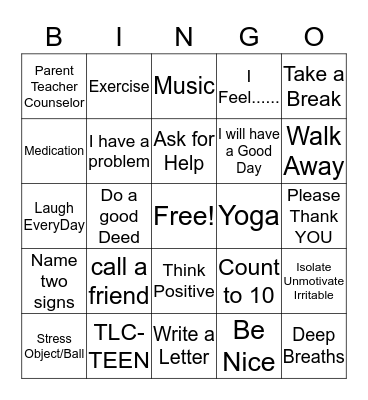 coping skills bingo Card