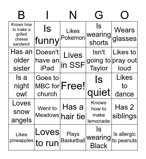 Getting to Know You Bingo Card